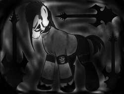 Size: 1644x1247 | Tagged: safe, artist:derpyramone, doyle, guitar, horror, metal, misfits, parody, ponified