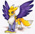 Size: 400x382 | Tagged: safe, artist:pmoss, griffon, renamon, colored wings, digimon, female, griffonized, simple background, solo, species swap, spread wings, traditional art, white background, wings