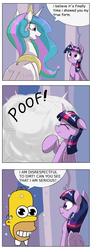 Size: 1737x4737 | Tagged: safe, artist:otakuap edit, princess celestia, twilight sparkle, alicorn, pony, g4, celestia's true form, character to character, comic, dialogue, exploitable meme, female, male, mare, meme, mr. sparkle, poof, speech bubble, the simpsons, transformation, twilight sparkle (alicorn)