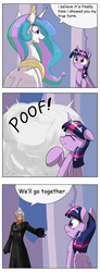 Size: 800x2182 | Tagged: safe, artist:otakuap edit, princess celestia, twilight sparkle, alicorn, pony, g4, celestia's true form, character to character, comic, dialogue, disney, exploitable meme, female, kingdom hearts, mare, meme, poof, speech bubble, transformation, twilight sparkle (alicorn), xehanort