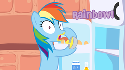 Size: 1280x720 | Tagged: safe, rainbow dash, g4, asksparklesanddashie, banana, egg (food), food, milk