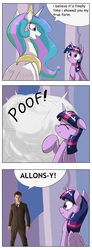 Size: 1737x4737 | Tagged: safe, artist:otakuap edit, princess celestia, twilight sparkle, alicorn, pony, g4, celestia's true form, character to character, comic, david tennant, dialogue, doctor who, exploitable meme, female, mare, meme, poof, speech bubble, tenth doctor, transformation, twilight sparkle (alicorn)