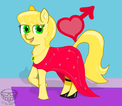 Size: 890x775 | Tagged: safe, artist:ivan nicholai, oc, oc only, oc:golden brisk, clothes, crossdressing, dress, solo