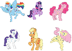 Size: 1079x763 | Tagged: safe, artist:artbears, applejack, fluttershy, pinkie pie, rainbow dash, rarity, twilight sparkle, alicorn, pony, g4, female, gif, mane six, mare, non-animated gif, simple background, transparent background, twilight sparkle (alicorn)