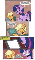 Size: 1114x1920 | Tagged: safe, artist:fauxsquared, applejack, twilight sparkle, alicorn, pony, g4, comic, computer, dialogue, exploitable, female, mare, pearjack, pearjack's e-mail, twilight sparkle (alicorn)