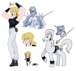 Size: 3832x3600 | Tagged: safe, artist:urusee584, prince blueblood, human, g4, crossover, high res, humanized, jean pierre polnareff, jojo's bizarre adventure, ponified, silver chariot, stand, stardust crusaders, stick, toilet