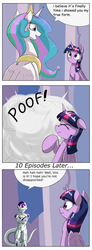 Size: 1737x4737 | Tagged: safe, artist:otakuap edit, princess celestia, twilight sparkle, alicorn, pony, g4, celestia's true form, character to character, comic, dialogue, dragon ball, dragon ball z, exploitable meme, female, freeza, mare, meme, poof, speech bubble, transformation, twilight sparkle (alicorn)