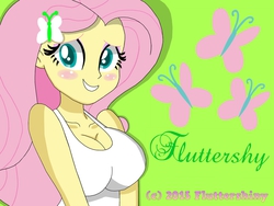 Size: 3648x2736 | Tagged: safe, artist:tonylixious, fluttershy, human, equestria girls, g4, big breasts, blush sticker, blushing, breasts, bust, busty fluttershy, cleavage, colored pupils, female, green background, high res, looking at you, portrait, simple background, solo