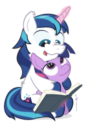 Size: 630x910 | Tagged: safe, artist:dm29, shining armor, twilight sparkle, g4, bbbff, brother and sister, cute, duo, fuzznums, hug, julian yeo is trying to murder us, reading, shining adorable, siblings, simple background, story time, transparent background