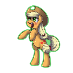 Size: 1024x1024 | Tagged: safe, artist:tikrs007, applejack, earth pony, pony, g4, applejack's hat, cowboy hat, female, freckles, hat, mare, open mouth, open smile, rearing, simple background, smiling, solo, transparent background