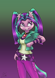 Size: 1447x2046 | Tagged: safe, artist:lovelyneckbeard, aria blaze, anthro, equestria girls, g4, my little pony equestria girls: rainbow rocks, female, pony ears, solo