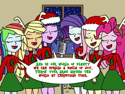 Size: 1024x768 | Tagged: safe, artist:djgames, applejack, fluttershy, pinkie pie, rainbow dash, rarity, twilight sparkle, equestria girls, g4, christmas, humanized, mane six, singing