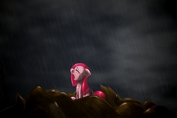 Size: 3000x2000 | Tagged: safe, artist:ushiro no kukan, pinkie pie, g4, crying, female, high res, pinkamena diane pie, pixiv, rain, solo