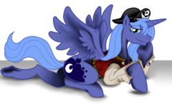 Size: 1000x615 | Tagged: safe, artist:jamescorck, princess luna, g4, clothes, costume, female, hat, pirate, s1 luna, solo