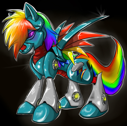 Size: 1138x1124 | Tagged: safe, artist:crimsoncanine, rainbow dash, pony, robot, robot pony, g4, female, rainbot dash, roboticization, solo, species swap