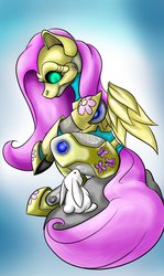 Size: 761x1280 | Tagged: safe, artist:crimsoncanine, angel bunny, fluttershy, pony, robot, robot pony, g4, flutterbot, roboticization, species swap