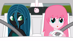 Size: 1493x839 | Tagged: safe, artist:mixermike622, queen chrysalis, oc, oc:fluffle puff, fluffle puff tales, equestria girls, g4, car, ornament