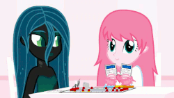 Size: 640x360 | Tagged: safe, artist:mixermike622, queen chrysalis, oc, oc:fluffle puff, equestria girls, g4, animated, gif, monopoly, rage quit, table flip