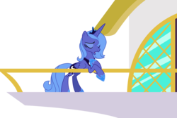 Size: 4316x2896 | Tagged: safe, artist:kaylathehedgehog, princess luna, alicorn, pony, g4, .svg available, balcony, crown, eyes closed, female, jewelry, mare, regalia, s1 luna, simple background, solo, transparent background, vector