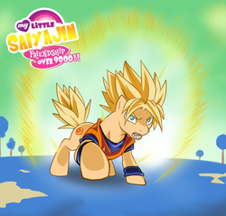 Size: 900x861 | Tagged: safe, artist:letucse, crossover, dragon ball, dragon ball z, planet namek, ponified, son goku, super saiyan