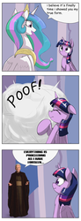 Size: 375x1024 | Tagged: safe, artist:otakuap edit, princess celestia, twilight sparkle, alicorn, human, pony, g4, celestia's true form, character to character, comic, darth sidious, dialogue, emperor palpatine, exploitable meme, female, mare, meme, poof, speech bubble, star wars, transformation, twilight sparkle (alicorn)