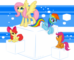 Size: 961x775 | Tagged: safe, artist:ctb-36, apple bloom, fluttershy, rainbow dash, scootaloo, g4, cube