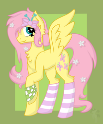 Size: 1818x2200 | Tagged: safe, artist:partypievt, fluttershy, g4, clothes, female, raised hoof, scene kid, socks, solo, striped socks