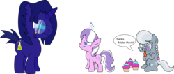 Size: 4577x1932 | Tagged: safe, artist:ideltavelocity, diamond tiara, silver spoon, oc, oc:hovis, g4, cupcake, request, simple background, transparent background