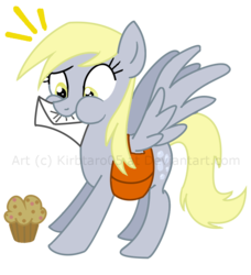 Size: 866x948 | Tagged: safe, artist:kirbtaro05, derpy hooves, pegasus, pony, g4, eating, female, letter, mare, muffin, solo