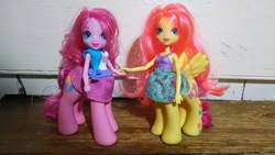 Size: 1023x576 | Tagged: safe, fluttershy, pinkie pie, centaur, equestria girls, g4, centaurshy, customized toy, female, irl, photo, toy