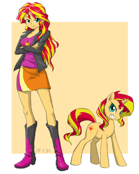 Size: 800x1000 | Tagged: safe, artist:ta-na, sunset shimmer, human, pony, unicorn, equestria girls, g4, abstract background, human ponidox, smiling