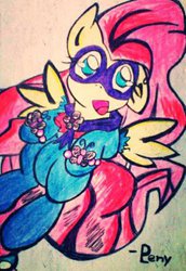 Size: 400x581 | Tagged: safe, artist:peny123, fluttershy, saddle rager, g4, chibi, female, solo, traditional art