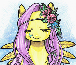 Size: 1200x1017 | Tagged: safe, artist:paulina-ap, fluttershy, g4, female, flower in hair, portrait, solo, traditional art