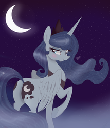 Size: 4794x5600 | Tagged: safe, artist:balloons504, princess luna, pony, g4, absurd resolution, bedroom eyes, blushing, butt, female, heart, looking back, moon, moonbutt, night, plot, solo