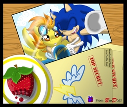 Size: 895x755 | Tagged: safe, artist:brodogz, spitfire, g4, a new dawn, crossover, desk, fanfic, fanfic art, file, male, photo, picture, sonic the hedgehog, sonic the hedgehog (series), strawberry, the simple life, wonderbolts, wonderbolts uniform