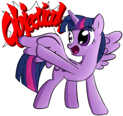 Size: 3700x3500 | Tagged: safe, artist:thealjavis, twilight sparkle, alicorn, pony, g4, ace attorney, female, high res, mare, objection, simple background, solo, spread wings, transparent background, twilight sparkle (alicorn)