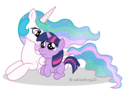 Size: 2048x1536 | Tagged: safe, artist:littleovertures, princess celestia, twilight sparkle, g4, blank flank, filly, prone, simple background, transparent background, twily