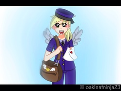 Size: 2048x1536 | Tagged: safe, artist:littleovertures, derpy hooves, human, g4, female, humanized, letter, mailbag, mailmare, solo, winged humanization