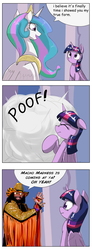 Size: 1024x2793 | Tagged: safe, artist:otakuap edit, princess celestia, twilight sparkle, alicorn, human, pony, g4, celestia's true form, comic, comic sans, dialogue, exploitable meme, female, irl, irl human, macho man randy savage, mare, meme, photo, poof, scrunchy face, speech bubble, transformation, true form, twilight sparkle (alicorn), wwf