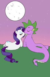 Size: 800x1236 | Tagged: safe, artist:bico-kun, rarity, spike, dragon, pony, unicorn, g4, duo, female, kiss on the lips, kissing, male, moon, older, older spike, ship:sparity, shipping, straight