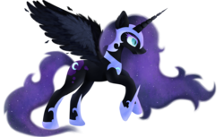 Size: 1366x838 | Tagged: safe, artist:madeline13trent, nightmare moon, g4, feather, female, simple background, solo, spread wings, transparent background