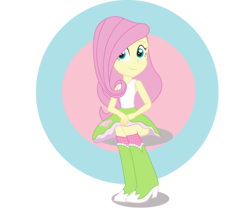 Size: 1840x1590 | Tagged: safe, artist:eninejcompany, fluttershy, equestria girls, g4, boots, clothes, cute, female, high heel boots, looking at you, sitting, skirt, socks, solo