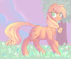 Size: 2400x2000 | Tagged: safe, artist:bonbrony, applejack, g4, female, hatless, high res, missing accessory, solo, tree