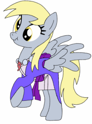 Size: 900x1207 | Tagged: safe, artist:blondenobody, derpy hooves, pegasus, pony, g4, ace attorney, clothes, crossover, female, mare, maya fey, solo