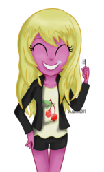 Size: 1344x2213 | Tagged: safe, artist:sumin6301, cherry berry, equestria girls, g4, cherry, clothes, equestria girls-ified, female, food, grin, hot pants, jacket, solo, toothbrush
