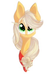 Size: 6000x8000 | Tagged: safe, artist:elskafox, applejack, g4, absurd resolution, bandana, eyebrows, female, hatless, looking at you, missing accessory, simple background, solo, transparent background