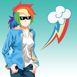 Size: 800x800 | Tagged: safe, artist:atanarix, rainbow dash, human, g4, clothes, hoodie, humanized, sunglasses