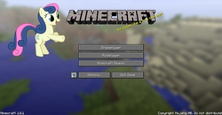 Size: 1360x706 | Tagged: safe, screencap, bon bon, sweetie drops, g4, beastie boys, body movin, menu, minecraft, song reference, title screen