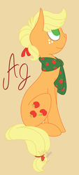 Size: 1005x2232 | Tagged: safe, artist:copperirisart, applejack, g4, alternate hairstyle, clothes, female, hatless, missing accessory, scarf, sitting, solo
