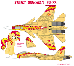 Size: 1800x1607 | Tagged: safe, artist:lonewolf3878, sunset shimmer, pony, unicorn, g4, aircraft, jet, plane, ponified, russian, su-33, warplane